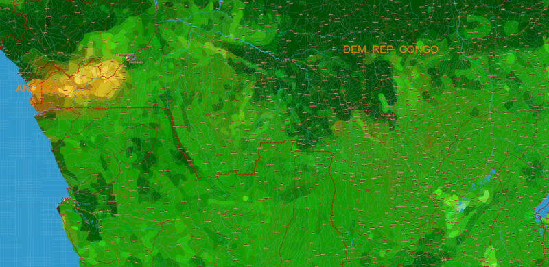 Africa full Vector Map high detailed road and political + Forest Layer, editable layered in Adobe Illustrator