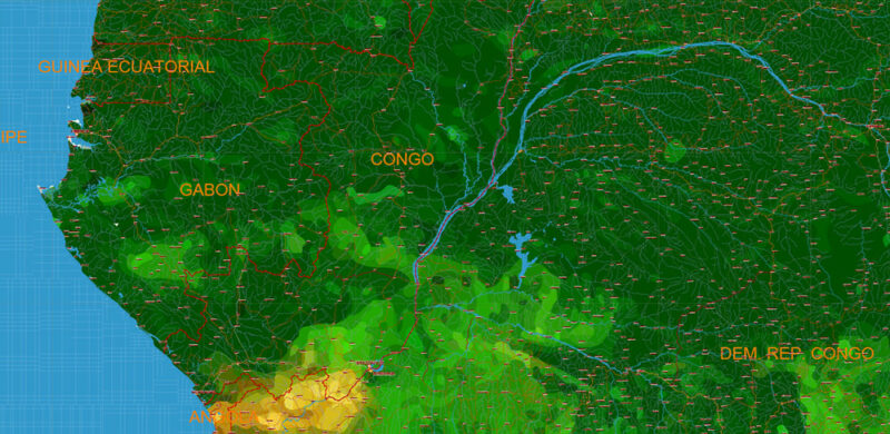 Africa full Vector Map high detailed road and political + Forest Layer, editable layered in Adobe Illustrator