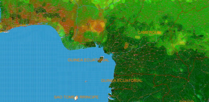 Africa full Vector Map high detailed road and political + Forest Layer, editable layered in Adobe Illustrator