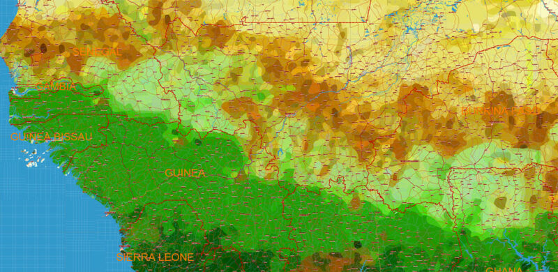 Africa full Vector Map high detailed road and political + Forest Layer, editable layered in Adobe Illustrator