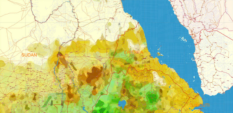 Africa full Vector Map high detailed road and political + Forest Layer, editable layered in Adobe Illustrator