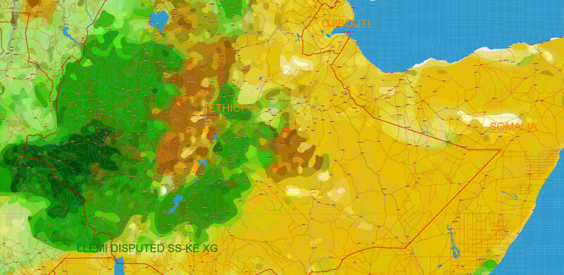 Africa full Vector Map high detailed road and political + Forest Layer, editable layered in Adobe Illustrator