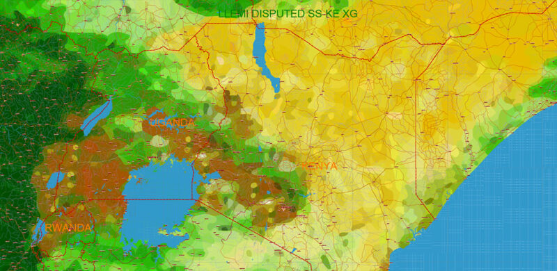 Africa full Vector Map high detailed road and political + Forest Layer, editable layered in Adobe Illustrator