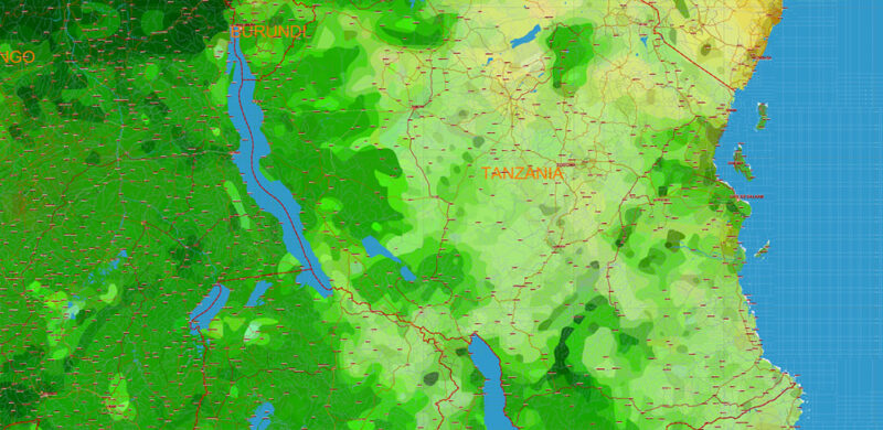 Africa full Vector Map high detailed road and political + Forest Layer, editable layered in Adobe Illustrator