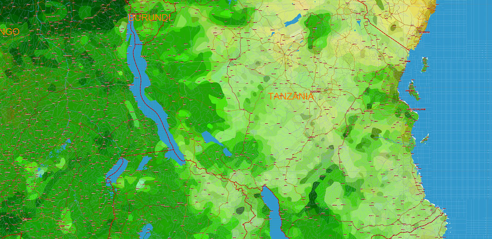 Africa full PDF Vector Map high detailed road and political + Forest Layer, editable layered in Adobe PDF