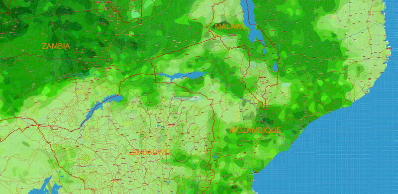 Africa full Vector Map high detailed road and political + Forest Layer, editable layered in Adobe Illustrator