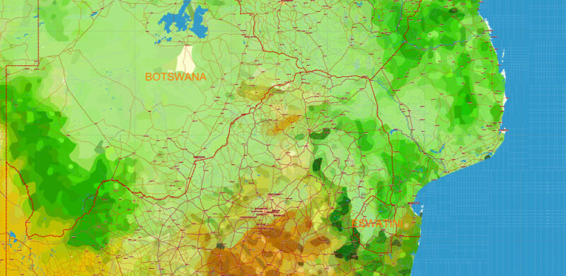 Africa full Vector Map high detailed road and political + Forest Layer, editable layered in Adobe Illustrator