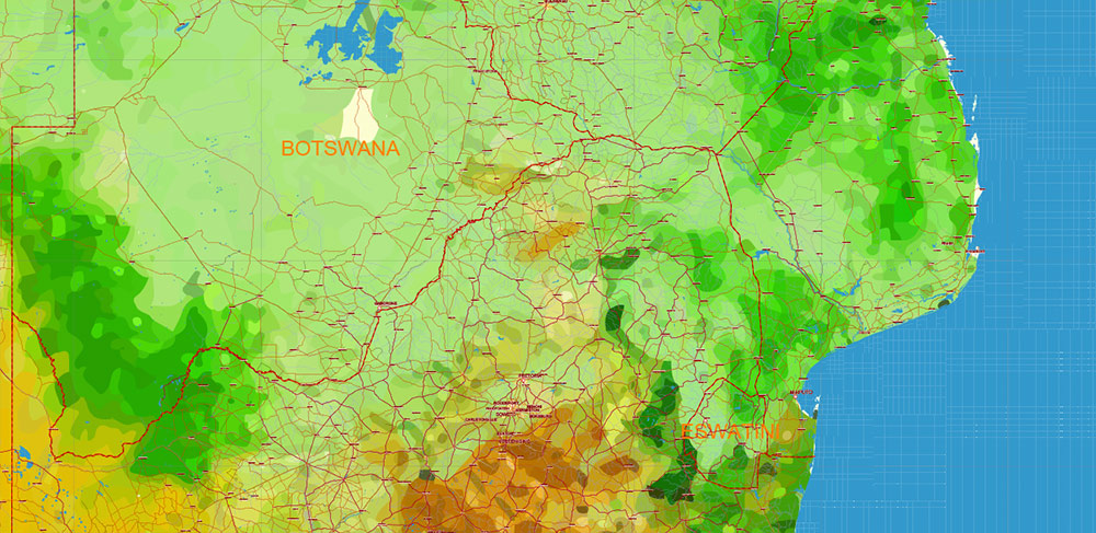 Africa full PDF Vector Map high detailed road and political + Forest Layer, editable layered in Adobe PDF