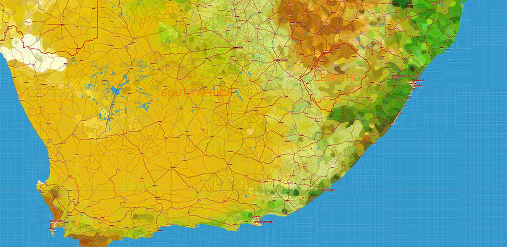 Africa full PDF Vector Map high detailed road and political + Forest Layer, editable layered in Adobe PDF
