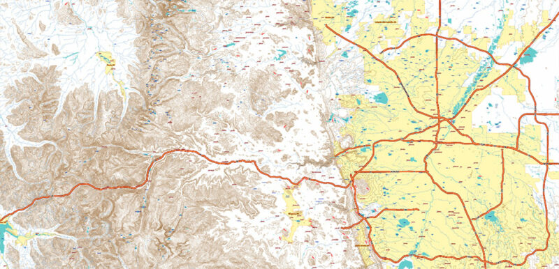 Colorado Full State US Relief Vector Map: Full Extra High Detailed (main roads, water objects, relief isolines) editable Adobe Illustrator in layers