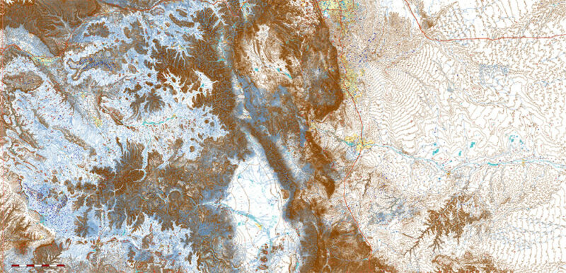 Colorado Full State US Relief Vector Map: Full Extra High Detailed (main roads, water objects, relief isolines) editable Adobe Illustrator in layers