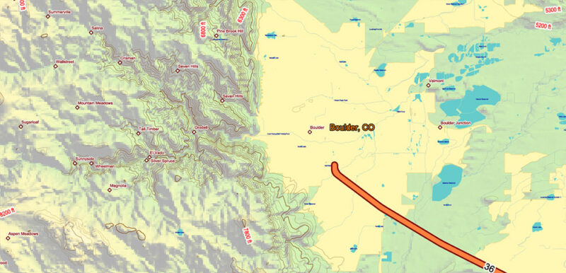Colorado Full State US Relief Vector Map: Full Extra High Detailed (main roads, water objects, relief isolines) editable Adobe Illustrator in layers