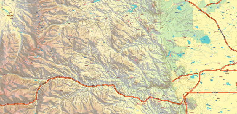 Colorado Full State US Relief Vector Map: Full Extra High Detailed (main roads, water objects, relief isolines) editable Adobe Illustrator in layers