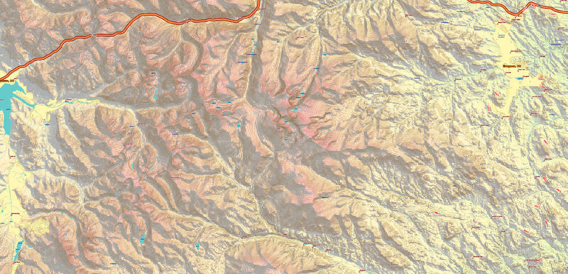Colorado Full State US Relief Vector Map: Full Extra High Detailed (main roads, water objects, relief isolines) editable Adobe Illustrator in layers