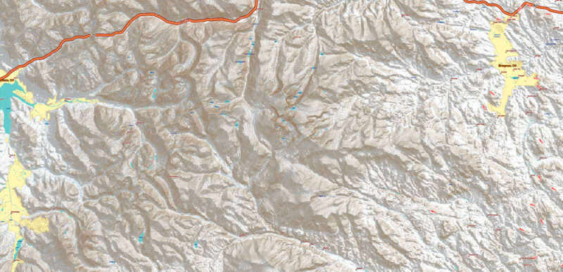 Colorado Full State US Relief Vector Map: Full Extra High Detailed (main roads, water objects, relief isolines) editable Adobe Illustrator in layers
