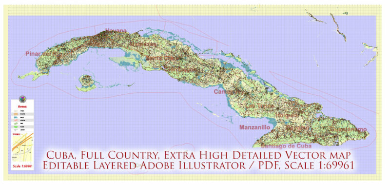 Cuba Full Country Extra High Detailed Vector Map Editable Layered Adobe Illustrator