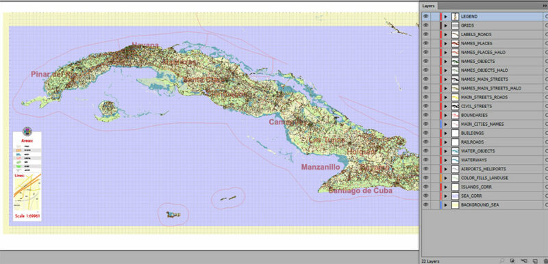 Cuba Full Country Extra High Detailed Vector Map Editable Layered Adobe Illustrator