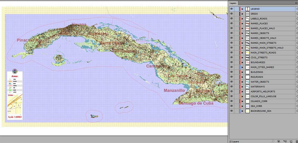 Cuba Full Country Extra High Detailed Vector Map Editable Layered Adobe ...