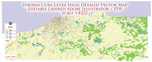 Havana / La Habana Cuba Vector Map Extra High Detailed Editable Layered Adobe Illustrator