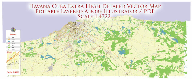Havana / La Habana Cuba Vector Map Extra High Detailed Editable Layered Adobe Illustrator