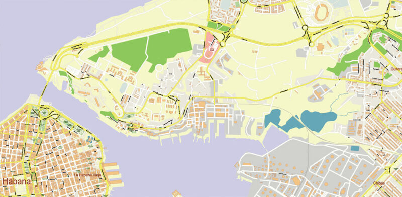 Havana / La Habana Cuba Vector Map Extra High Detailed Editable Layered Adobe Illustrator