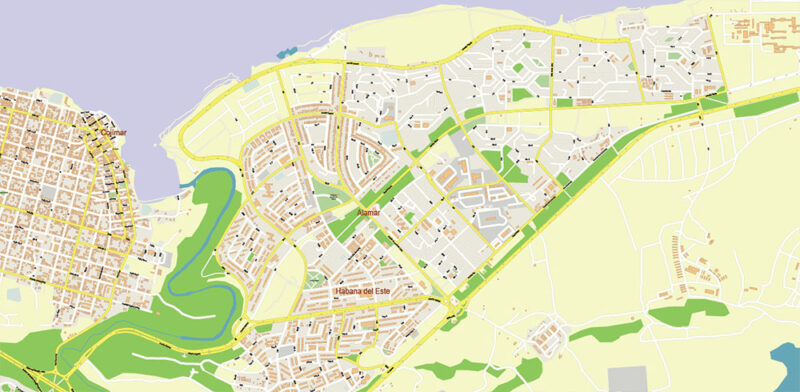 Havana / La Habana Cuba Vector Map Extra High Detailed Editable Layered Adobe Illustrator