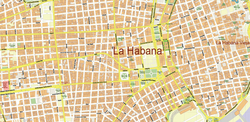 Havana / La Habana Cuba Vector Map Extra High Detailed Editable Layered Adobe Illustrator
