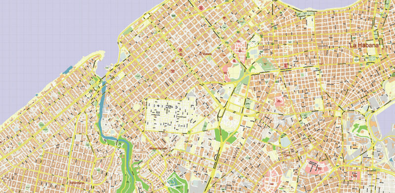 Havana / La Habana Cuba Vector Map Extra High Detailed Editable Layered Adobe Illustrator