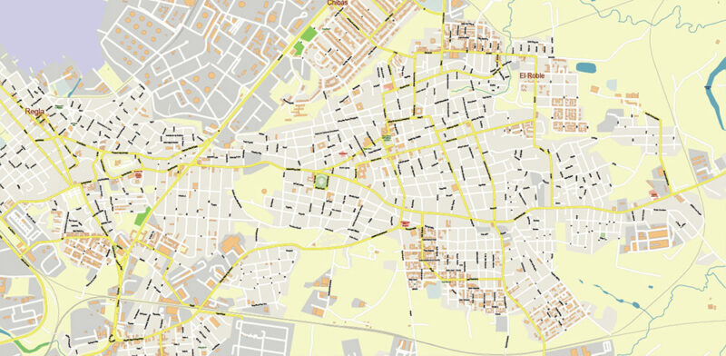 Havana / La Habana Cuba Vector Map Extra High Detailed Editable Layered Adobe Illustrator