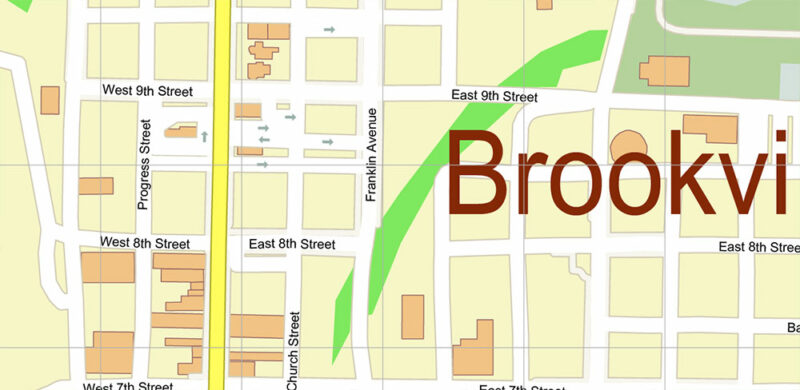 Brookville + Liberty, Indiana USA High Detailed Vector Map Editable Layered Adobe Illustrator