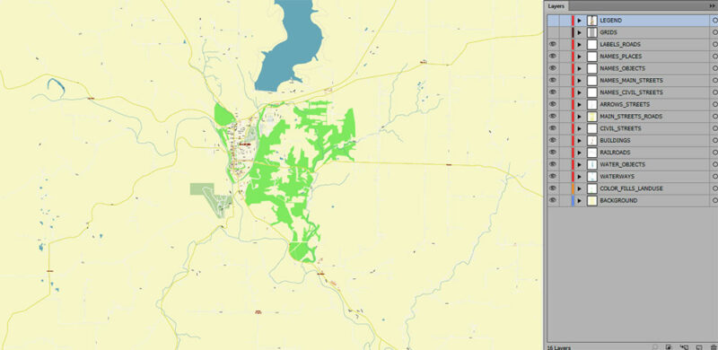 Brookville + Liberty, Indiana USA High Detailed Vector Map Editable Layered Adobe Illustrator