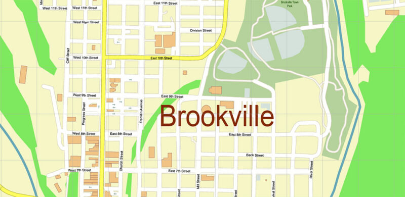 Brookville + Liberty, Indiana USA High Detailed Vector Map Editable Layered Adobe Illustrator