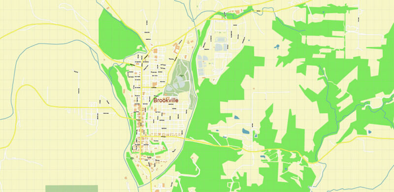 Brookville + Liberty, Indiana USA High Detailed Vector Map Editable Layered Adobe Illustrator