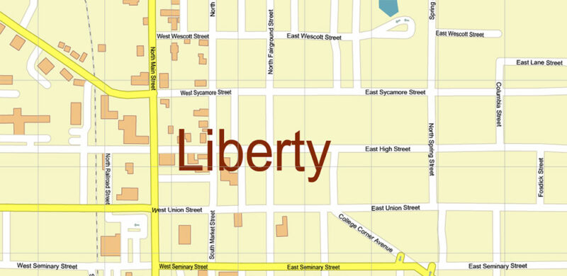 Brookville + Liberty, Indiana USA High Detailed Vector Map Editable Layered Adobe Illustrator
