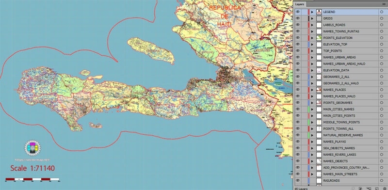 Haiti Full Country Extra High Detailed Vector Map Editable Layered Adobe Illustrator