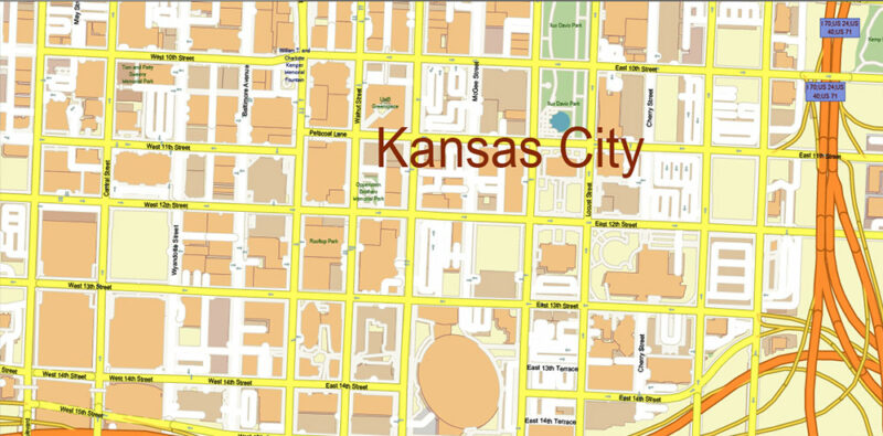 Kansas City Metro Area Missouri USA 2025 Vector Map Exact Extra High Detailed Street Map Adobe Illustrator in layers