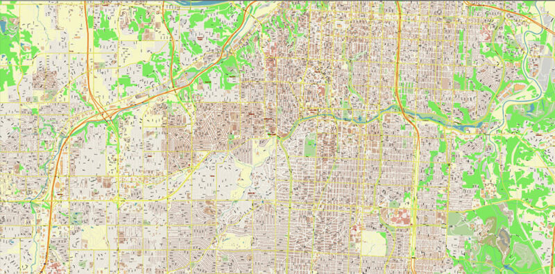 Kansas City Metro Area Missouri USA 2025 Vector Map Exact Extra High Detailed Street Map Adobe Illustrator in layers
