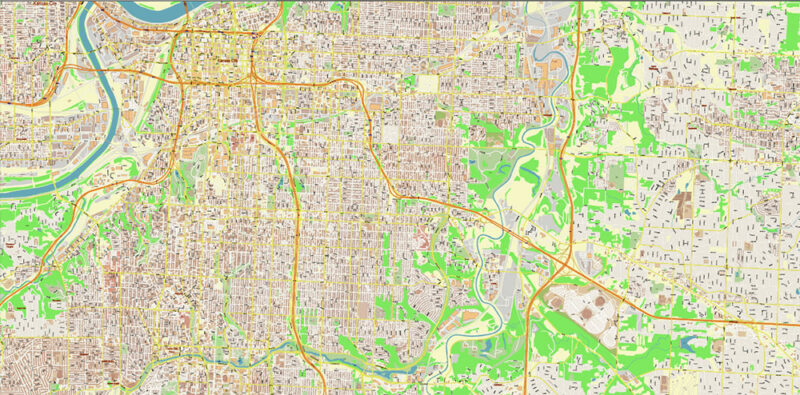 Kansas City Metro Area Missouri USA 2025 Vector Map Exact Extra High Detailed Street Map Adobe Illustrator in layers