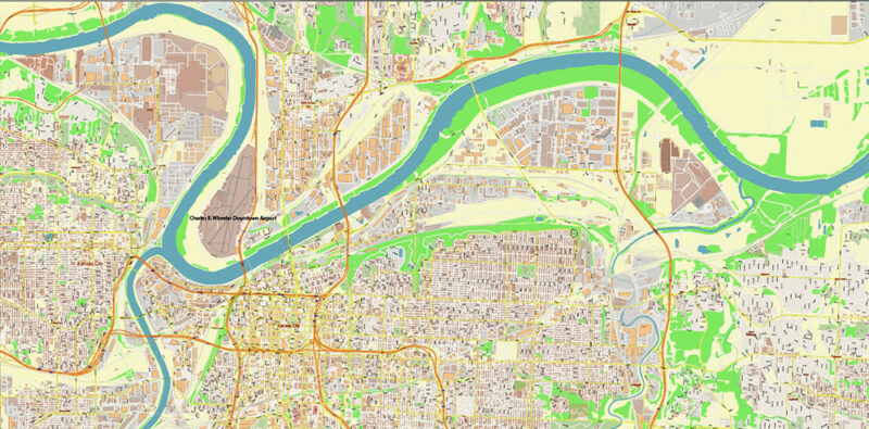 Kansas City Metro Area Missouri USA 2025 Vector Map Exact Extra High Detailed Street Map Adobe Illustrator in layers