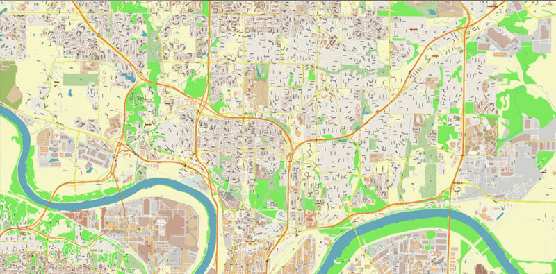 Kansas City Metro Area Missouri USA 2025 Vector Map Exact Extra High Detailed Street Map Adobe Illustrator in layers