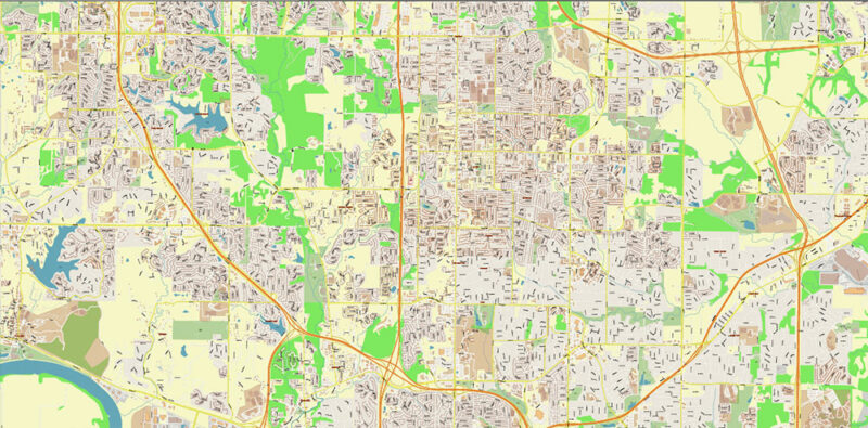 Kansas City Metro Area Missouri USA 2025 Vector Map Exact Extra High Detailed Street Map Adobe Illustrator in layers