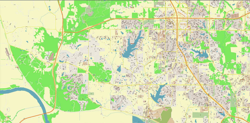 Kansas City Metro Area Missouri USA 2025 Vector Map Exact Extra High Detailed Street Map Adobe Illustrator in layers