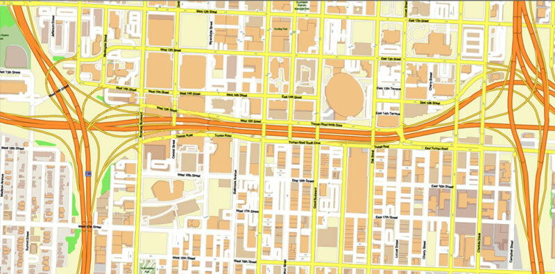 Kansas City Metro Area Missouri USA 2025 Vector Map Exact Extra High Detailed Street Map Adobe Illustrator in layers