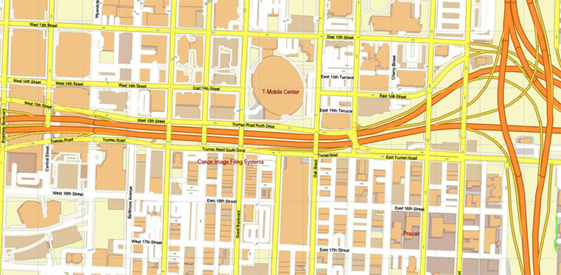 Kansas City Metro Area Missouri USA 2025 Vector Map Exact Extra High Detailed Street Map Adobe Illustrator in layers