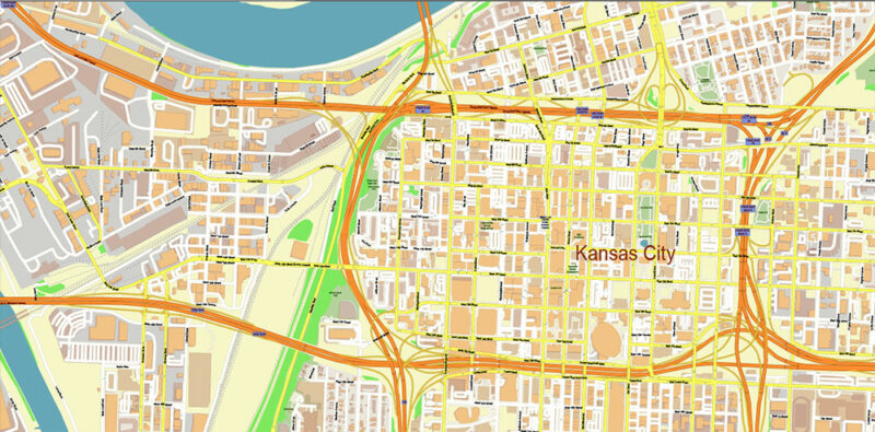 Kansas City Metro Area Missouri USA 2025 Vector Map Exact Extra High Detailed Street Map Adobe Illustrator in layers