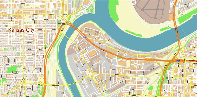 Kansas City Metro Area Missouri USA 2025 Vector Map Exact Extra High Detailed Street Map Adobe Illustrator in layers