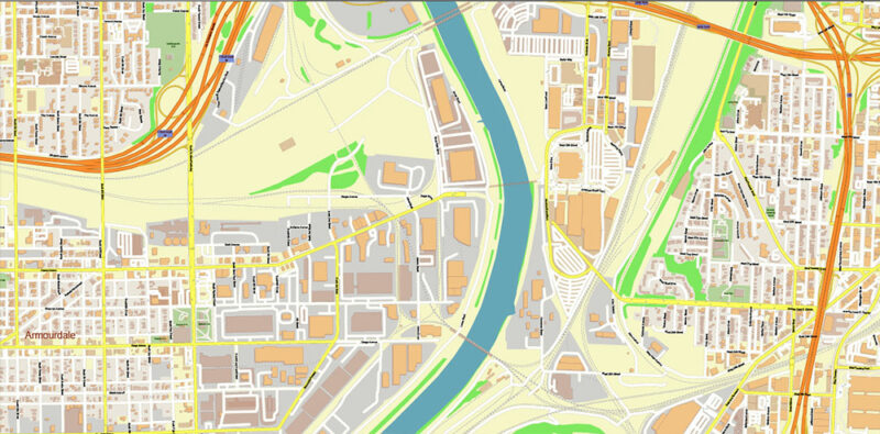Kansas City Metro Area Missouri USA 2025 Vector Map Exact Extra High Detailed Street Map Adobe Illustrator in layers