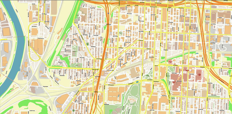 Kansas City Metro Area Missouri USA 2025 Vector Map Exact Extra High Detailed Street Map Adobe Illustrator in layers