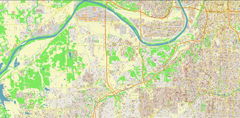 Kansas City Metro Area Missouri USA 2025 Vector Map Exact Extra High Detailed Street Map Adobe Illustrator in layers