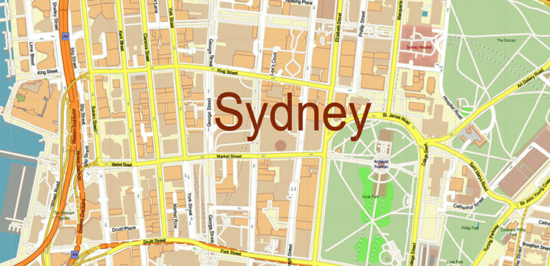 Sydney Metro Area Australia 2025 Vector Map Exact Extra High Detailed Street Map Adobe Illustrator in layers